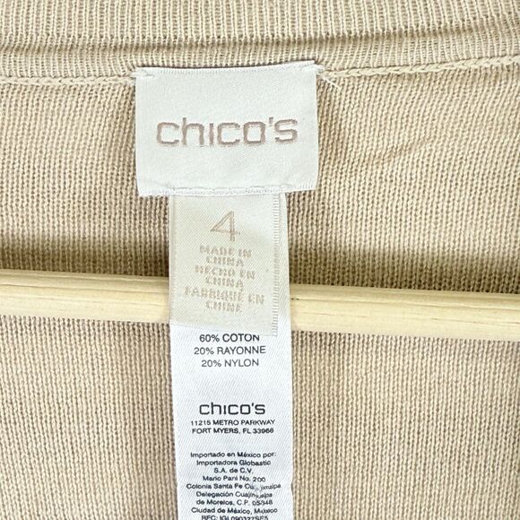 Chico's Womens 4 XL 18 Tan White Stripe Reversible Knit Duster Cardigan Sweater - Picture 9 of 9